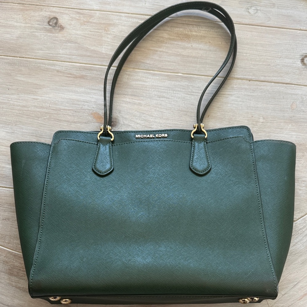 Michael Kors Dee Dee Saffiano Leather Tote Green Moss Handbag